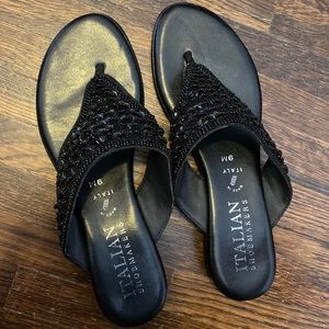 Italian Shoemakers Black Sequin Thong Sandals Sz 9